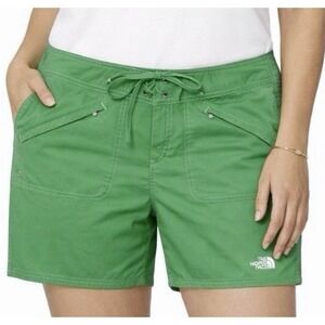 THE NORTH FACE Green Board Shorts sz 10 Hook Loop Fly Drawstring Pockets Stretch